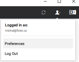 Rozbalená nabídka účtu v Native Access s položkami Preferences a Log Out